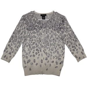 Women's Lord & Taylor Gray Silver Cream Cashmere Cheetah Cardigan Sweater Size M
